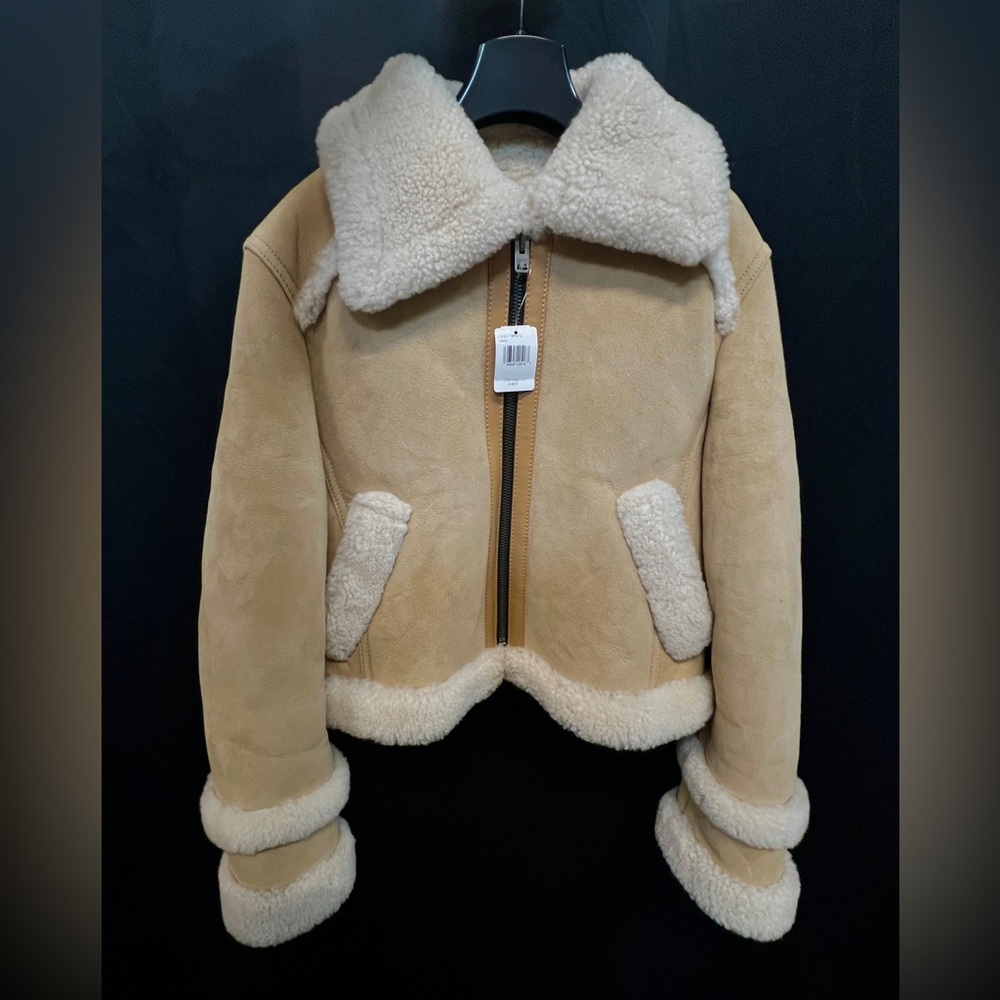 Coach Shearling Jacket in Sand Color Large Size NEW WITH TAGS
